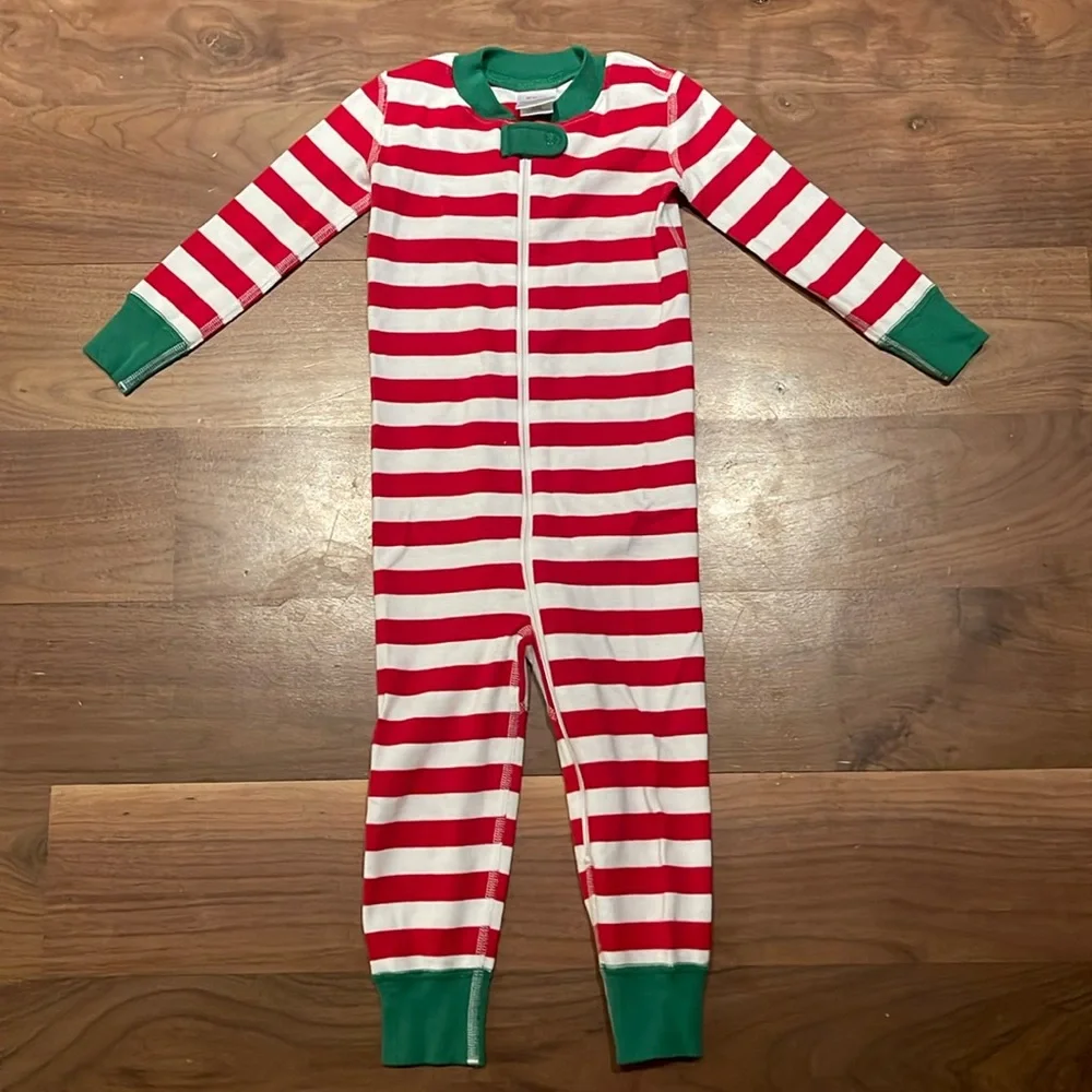 Hanna Andersson red white and green stripes zip romper holiday Christmas